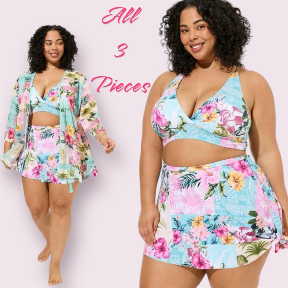 NWT TORRID SET - coverup, bikini top & skirt bottom - Leilani floral